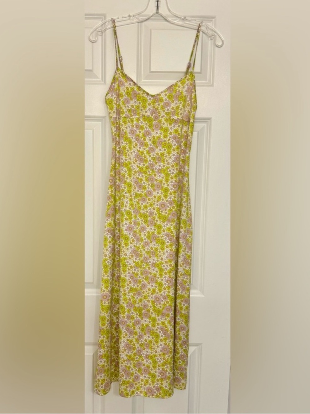 Zara Green Pink and White Floral Midi Slip Dress